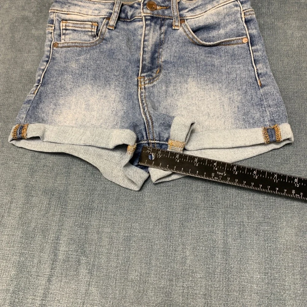 RSQ High Rise Cuffed Hem Shorts Womens 25 Blue Denim Cotton Stretch Zip Fly